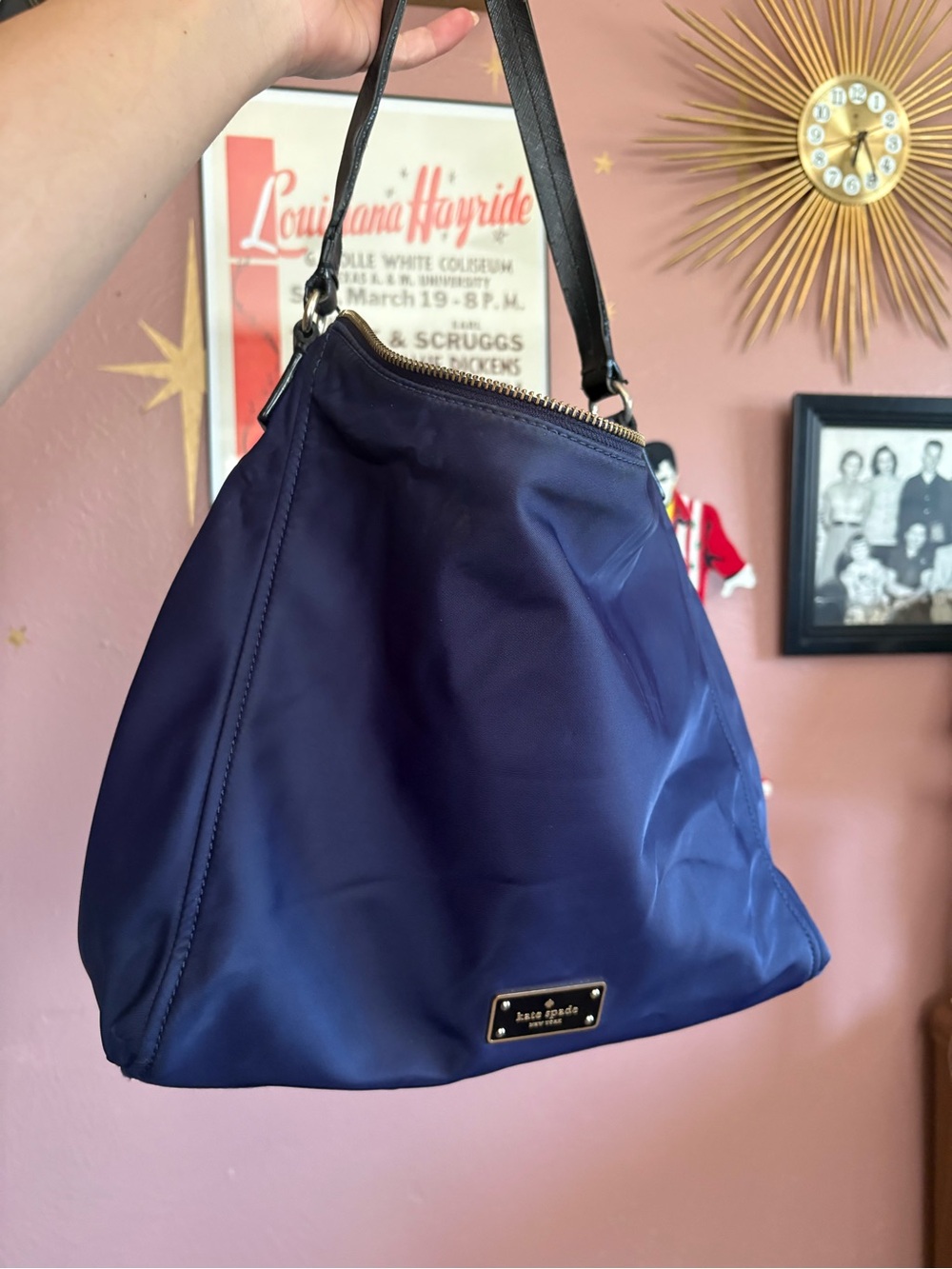 kate spade Navy Blue Nylon Shoulder Bag with Black Strap